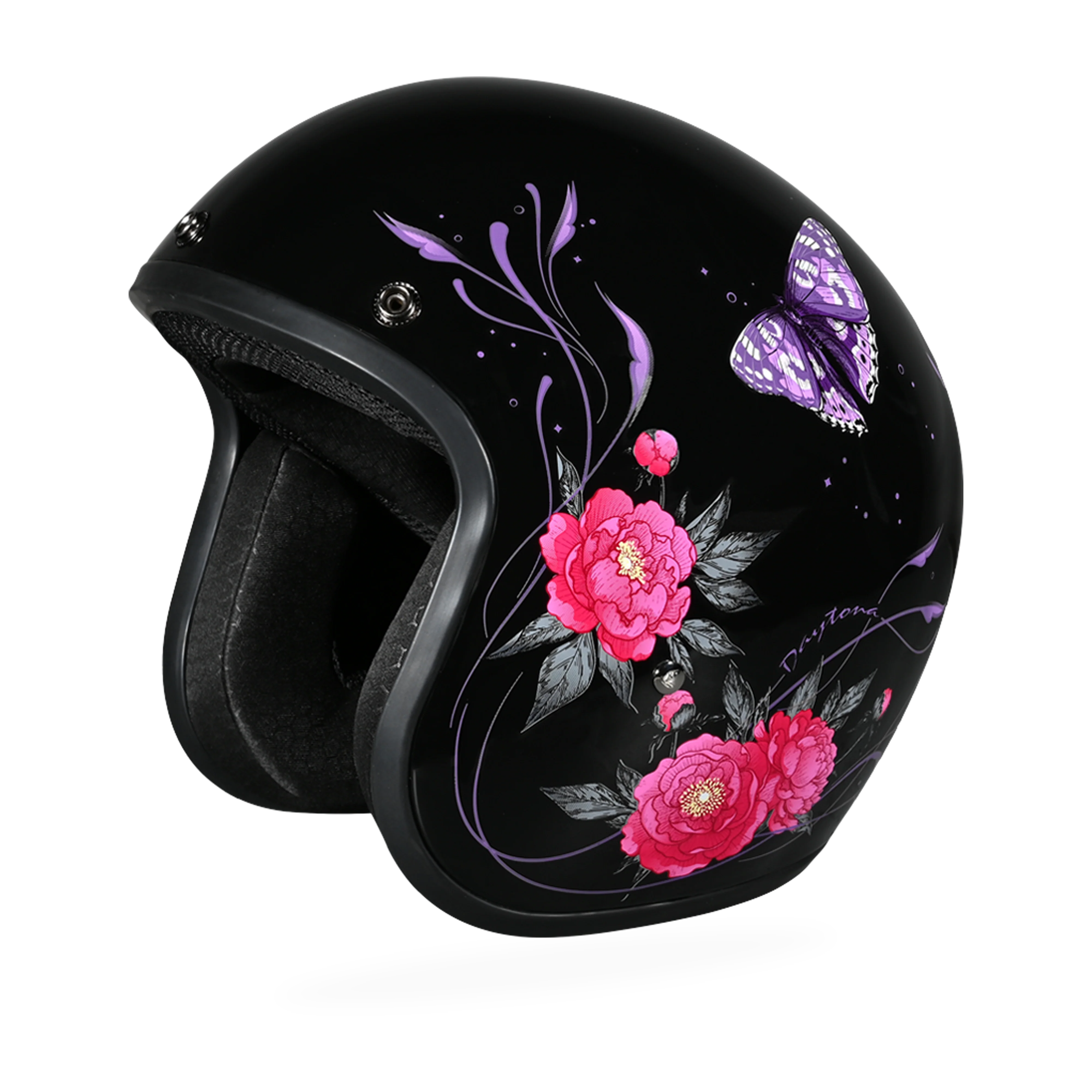 5384-dot-approved-daytona-cruiser-open-face-motorcycle-helmet-men-women-youth-with-visor-graphics-w-butterfly-6.webp DOT Approved Daytona Cruiser Open Face Motorcycle Helmet - Men, Women & Youth - With Visor & Graphics - W/ Butterfly