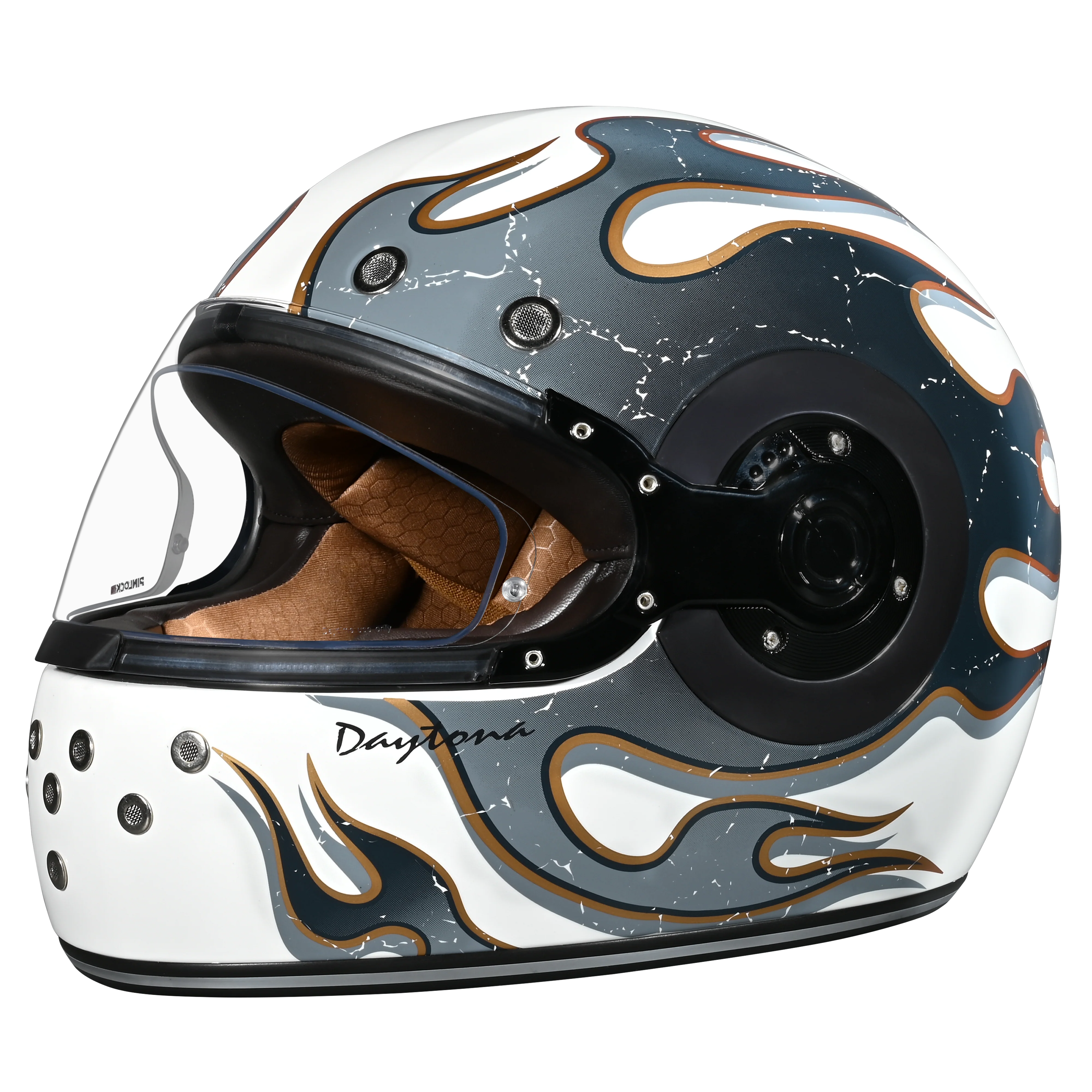 DOT Daytona Retro Full Face Motorcycle Helmet: Vintage Style for Men, Women, & Youth - W/ Flames