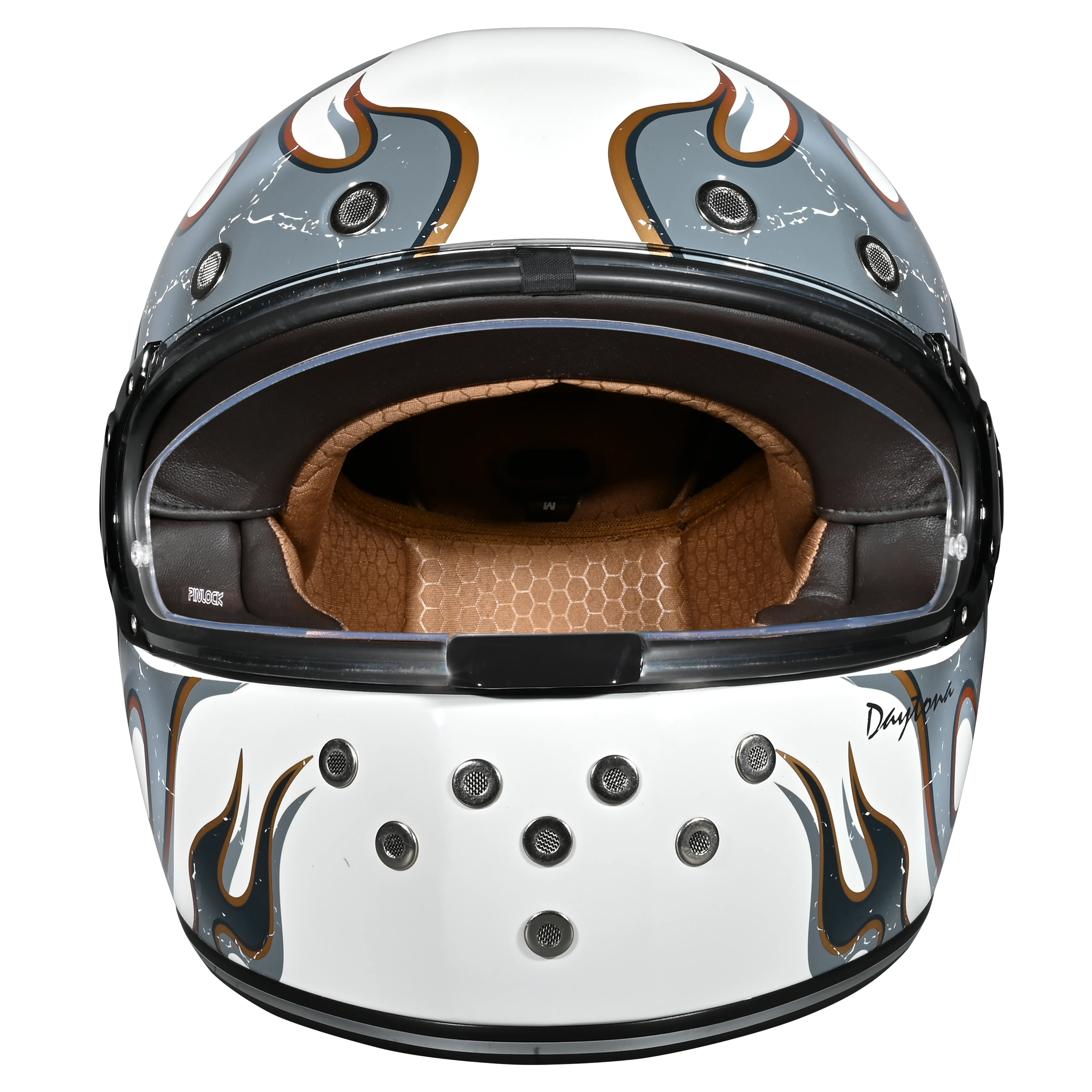 DOT Daytona Retro Full Face Motorcycle Helmet: Vintage Style for Men, Women, & Youth - W/ Flames