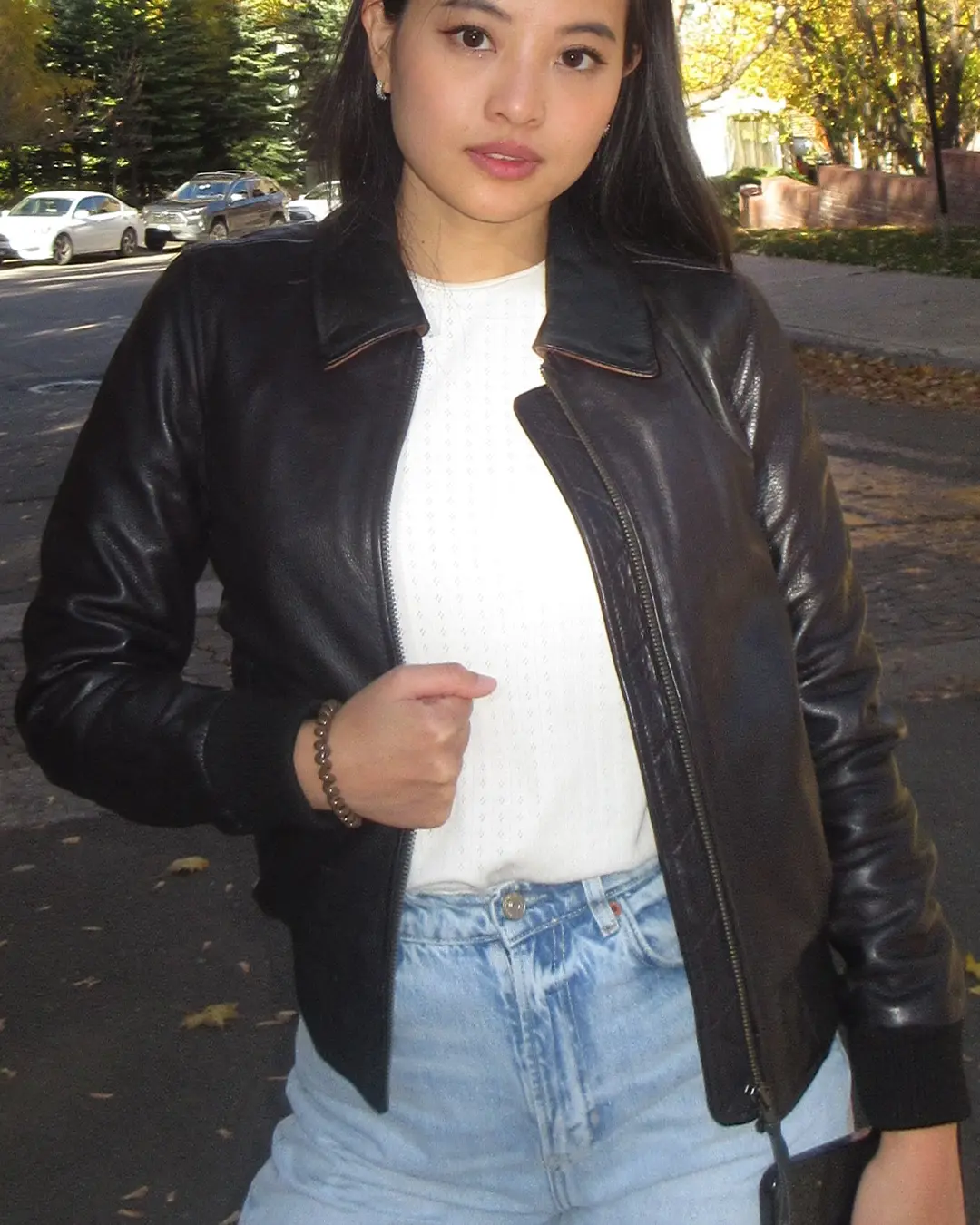 Nancy - Women's Moto Bomber Leather Jacket