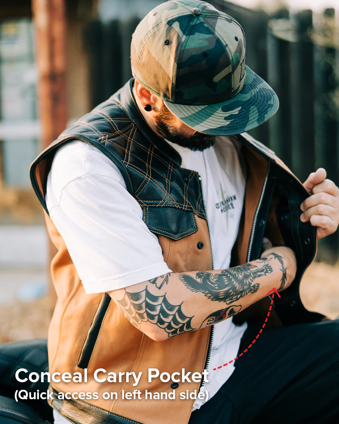 Hunt Club Motorcycle Leather Canvas Vest