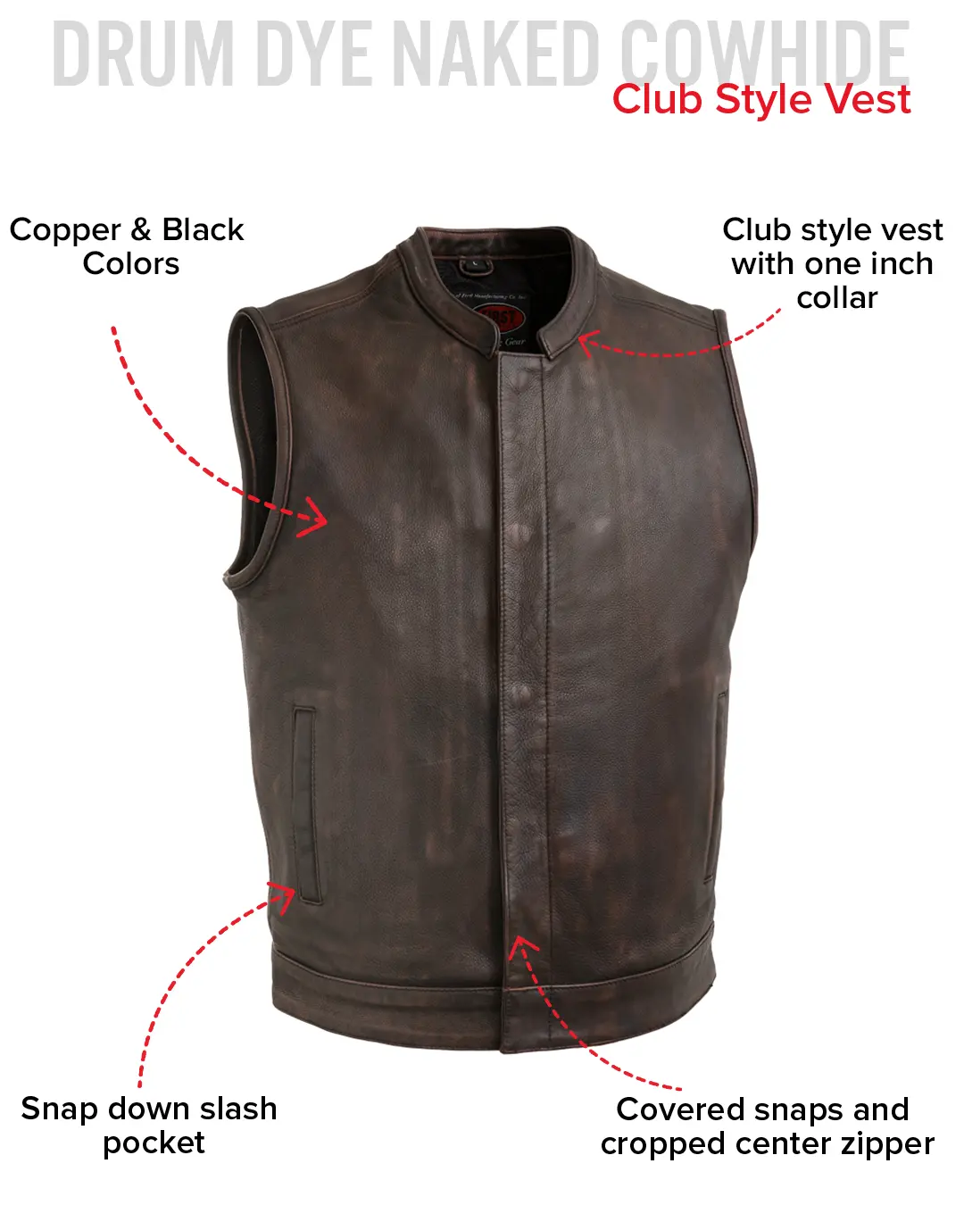 Top Rocker Men's Motorcycle Leather Vest