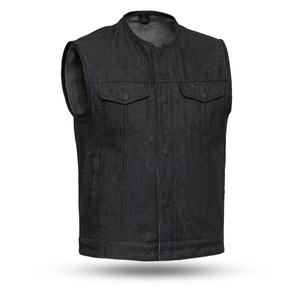 7676-haywood-men-s-motorcycle-denim-vest-black-1.webp Haywood Men's Motorcycle Denim Vest - Black