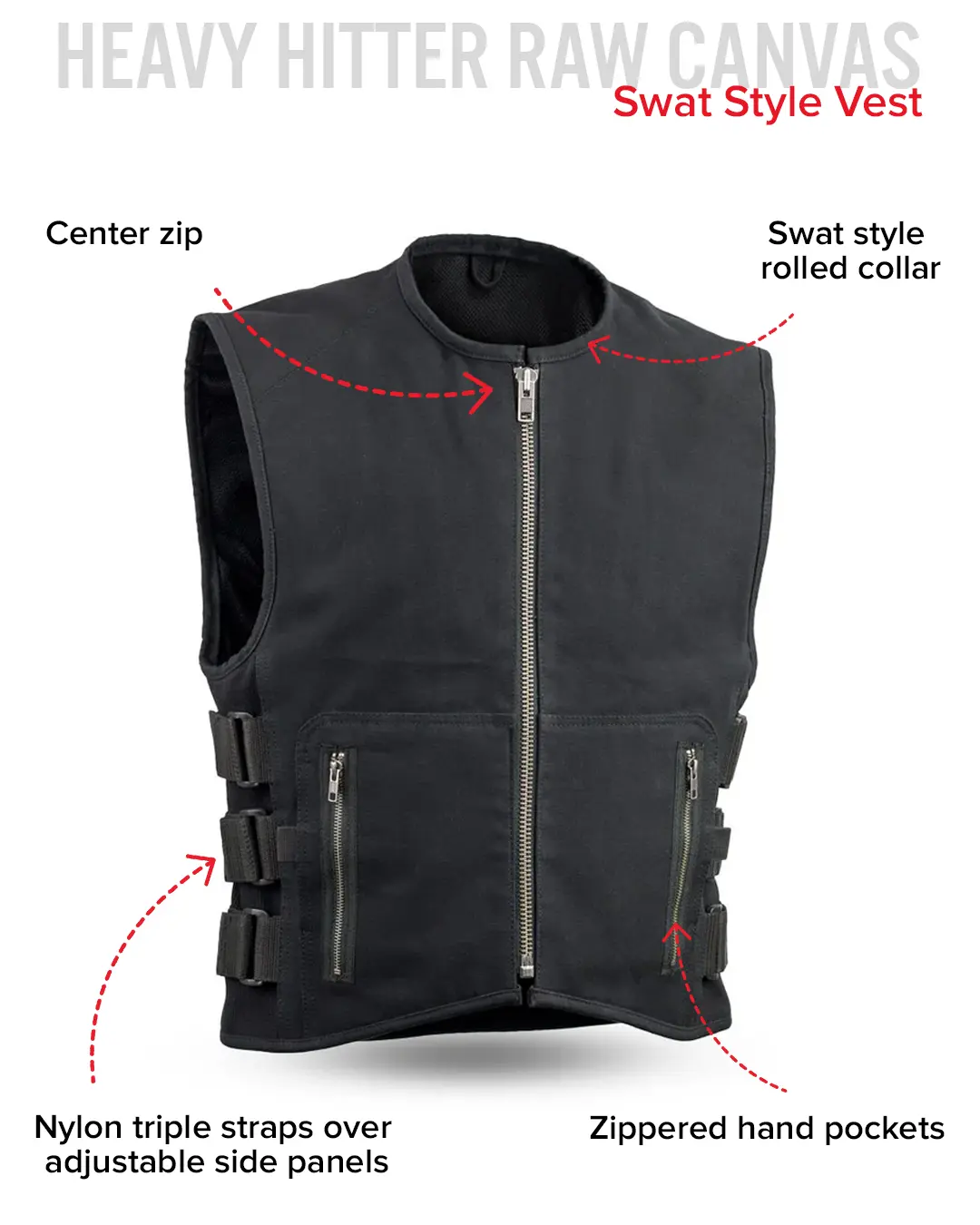 Knox - Men's Motorcycle Swat Style 20oz. Canvas Vest