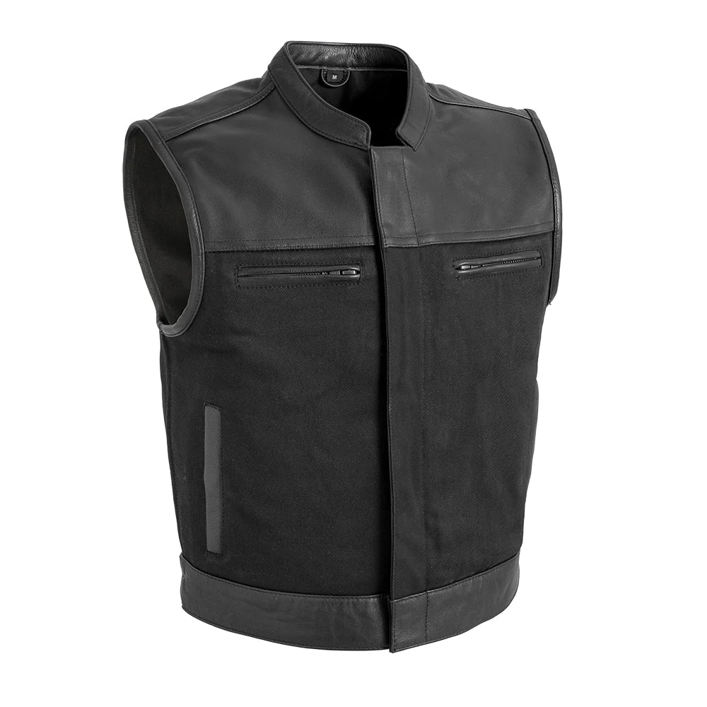 7907-lowrider-men-s-motorcycle-leather-twill-vest-1.webp Lowrider Men's Motorcycle Leather/Twill Vest