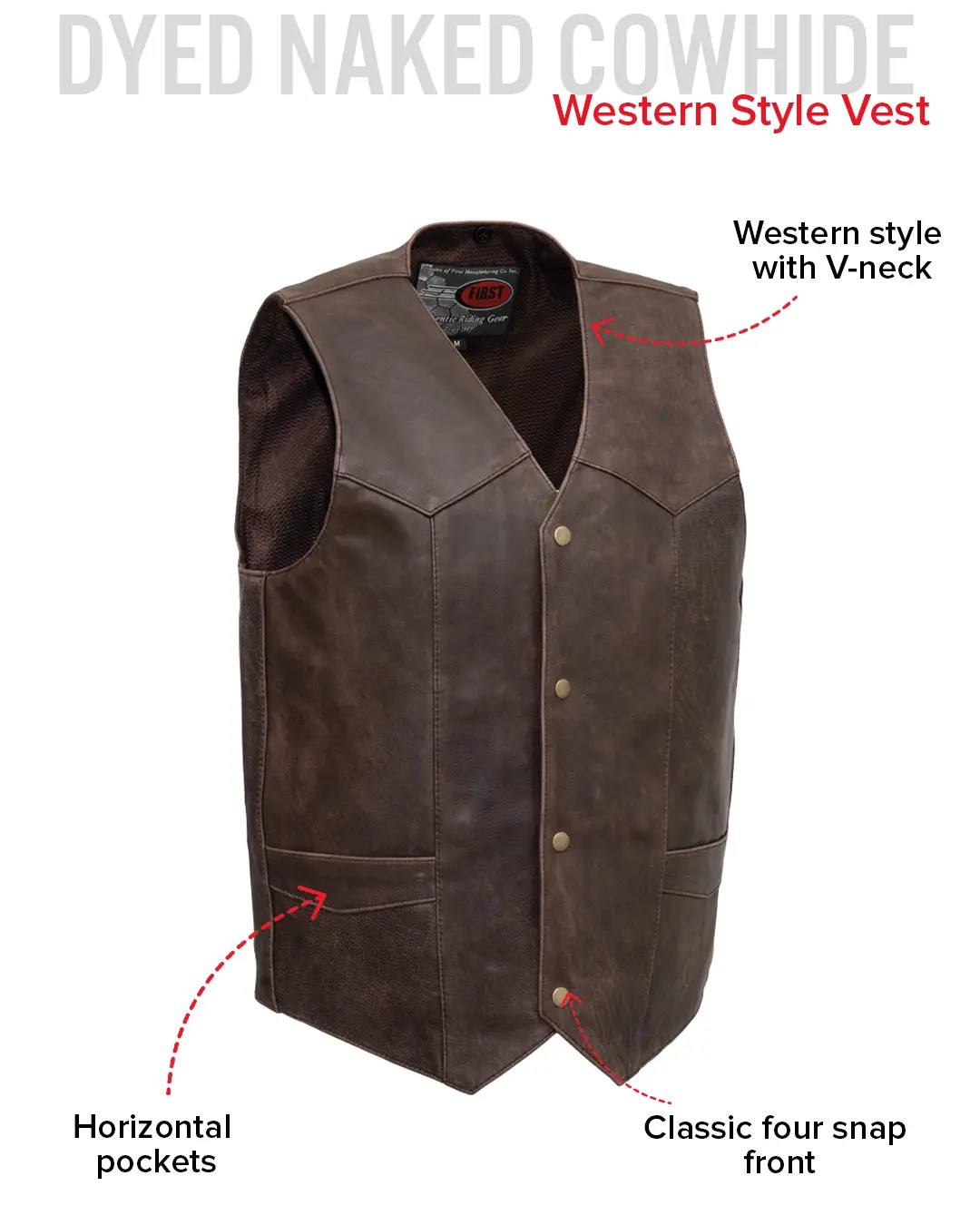 Texan Men's Motorcycle Western Style Leather Vest