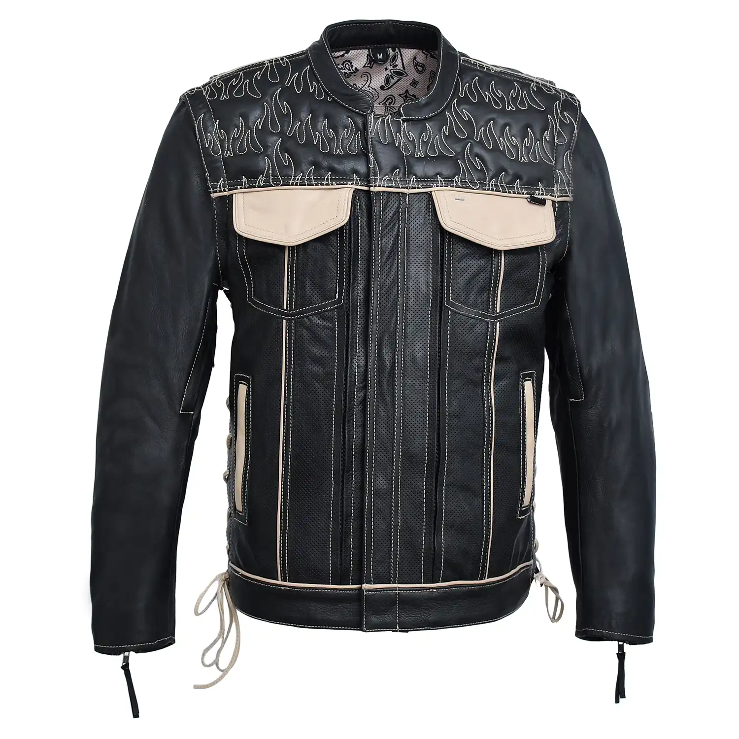 Wildfire Rouge Mens Motorcycle Leather Jacket (Oil Sand/Black)