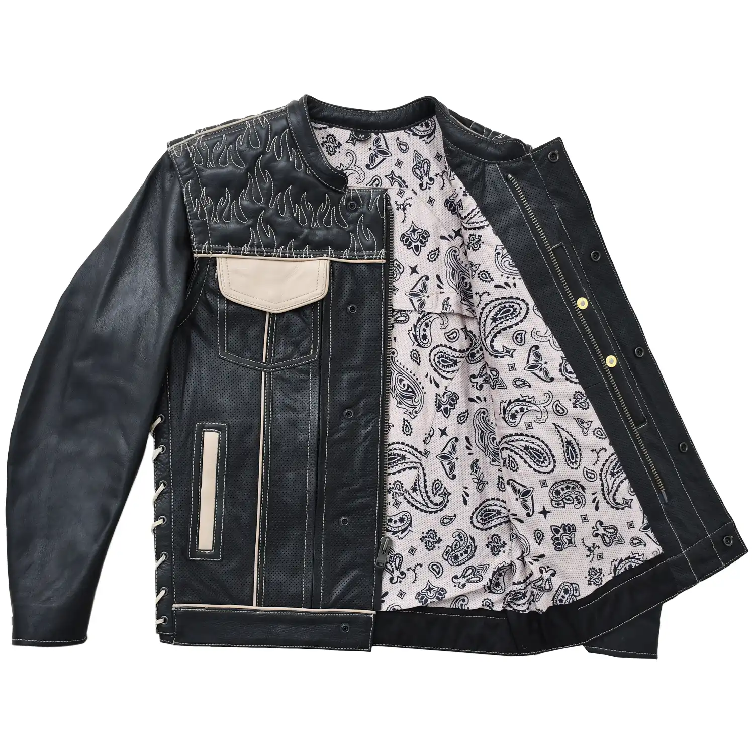 Wildfire Rouge Mens Motorcycle Leather Jacket (Oil Sand/Black)