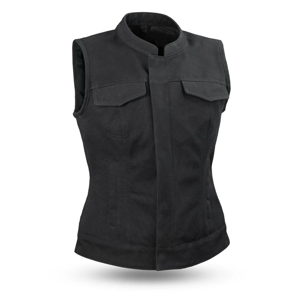 8033-black-xs-black-xs-variation-1.webp Ludlow Women's Motorcycle Canvas Vest
