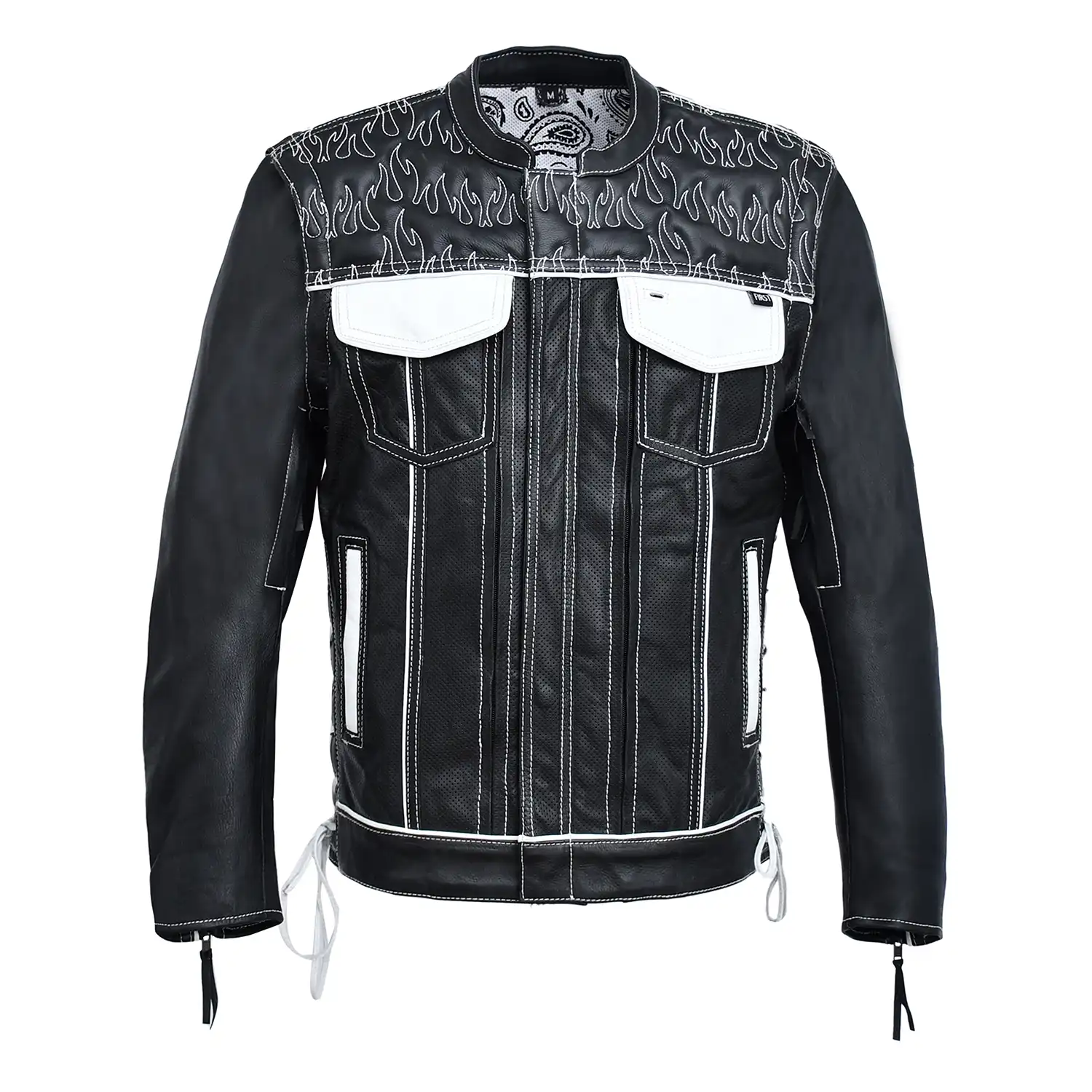 Wildfire Rouge Mens Motorcycle Leather Jacket (Black/White)