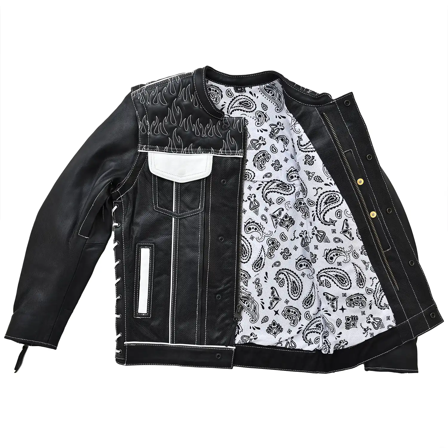 Wildfire Rouge Mens Motorcycle Leather Jacket (Black/White)