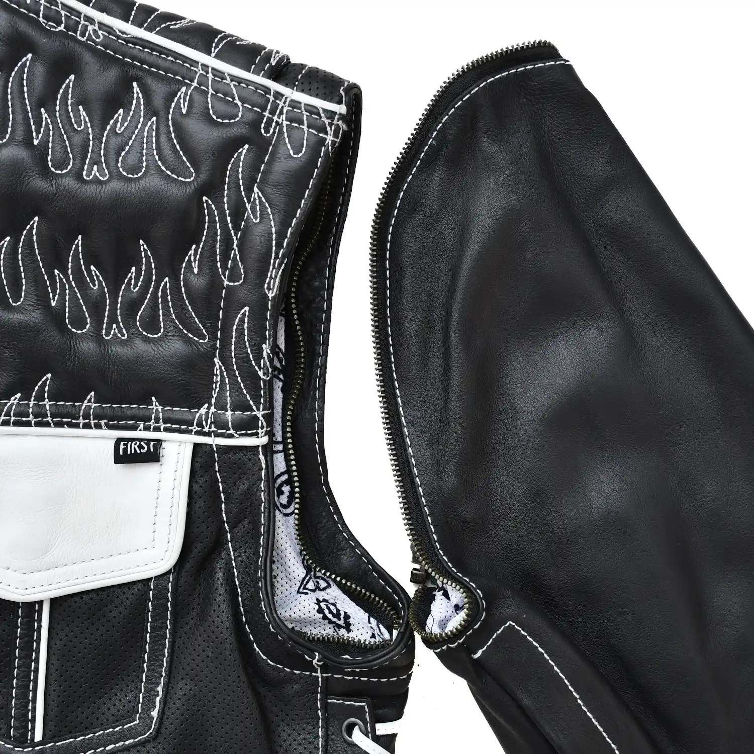 Wildfire Rouge Mens Motorcycle Leather Jacket (Black/White)